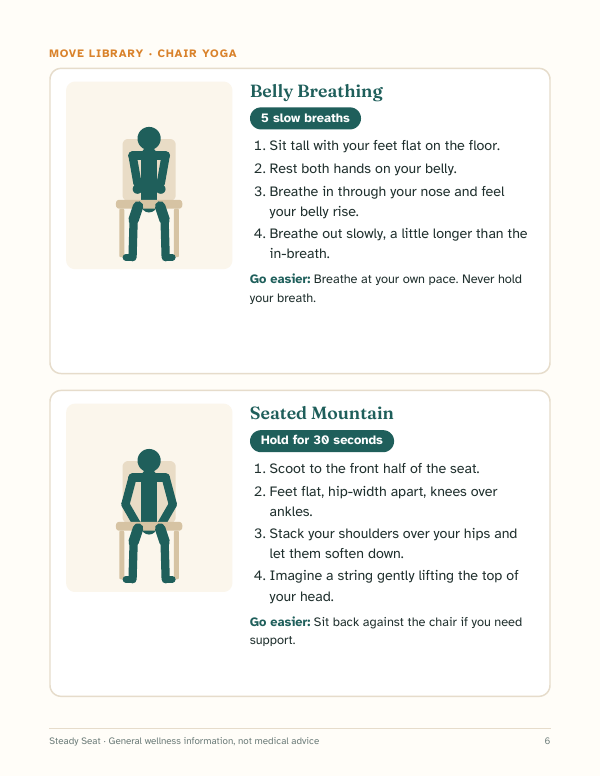 A move library page with two illustrated moves and numbered steps
